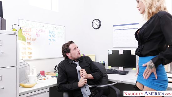 MILF rides new guy's dick at the office