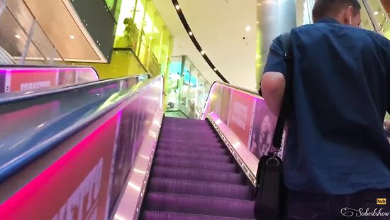 Energized beauty handles cock in public XXX