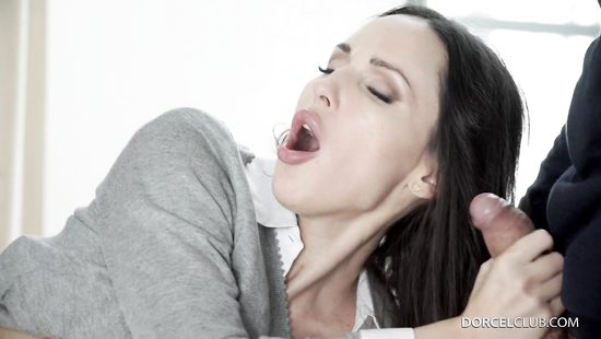 Brunette sucks dicks and fucks in dirty trio