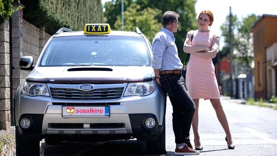 A cab driver and his wife seduce a redheaded hottie