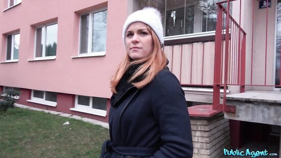 Redheaded bitch gives a blowjob to a stranger off the street