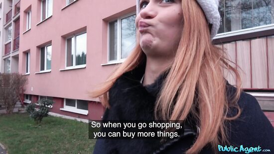 Redheaded bitch gives a blowjob to a stranger off the street