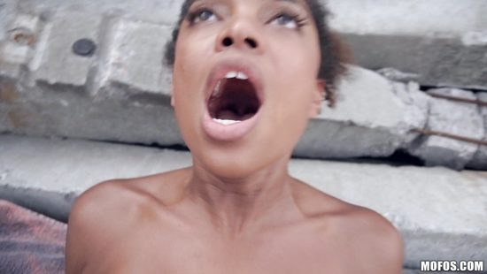 Ebony fucked in public for extra cash