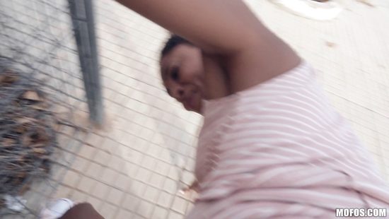 Ebony fucked in public for extra cash