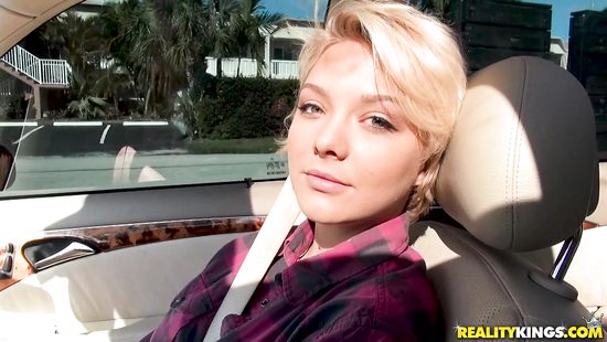 Blonde doll dazzles in outdoor POV