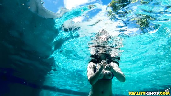 MILF rides hammer by the pool