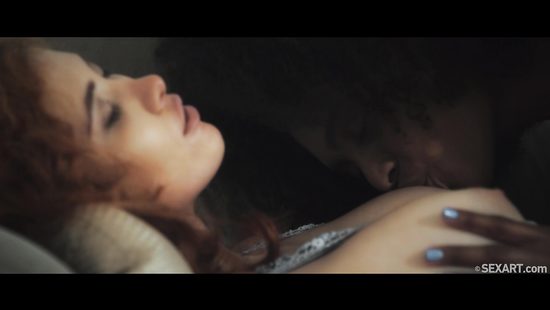 Ebony chick tempts her redhead lesbian girlfriend