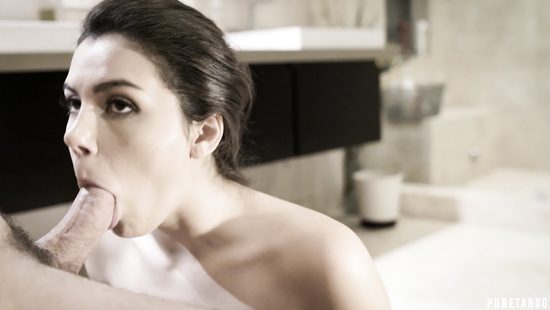 Rich dude makes a pigtailed maid suck his dong