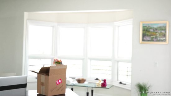 Mouthwatering Isabelle Deltore gives massage with oil to stepson