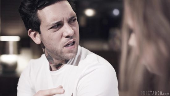 Slutty girl sucks stepdad's and stepbrother's cocks in threesome