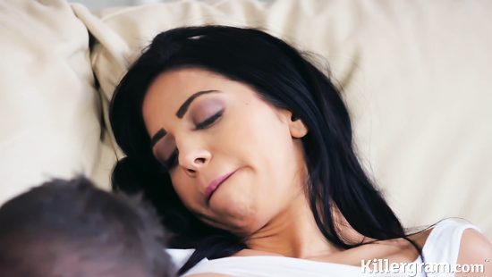 Spanish chick with silicon tits enjoys sex on a sofa