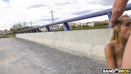 Blonde busty babe anal fucked in public