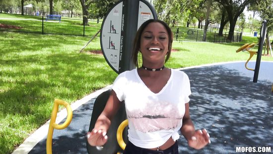 Ebony chick gets her black shaved pussy pounded