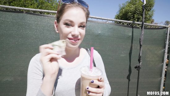 Appealing teen rides a big dick in public XXX