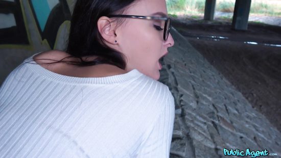 Pretty teen with glasses fucked by some dude outdoors