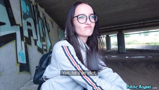 Pretty teen with glasses fucked by some dude outdoors