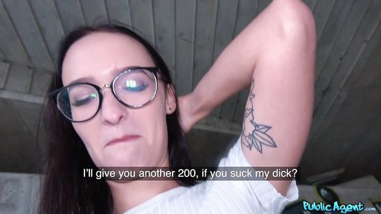 Pretty teen with glasses fucked by some dude outdoors
