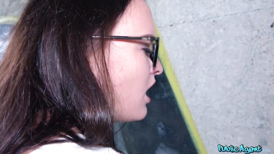 Pretty teen with glasses fucked by some dude outdoors