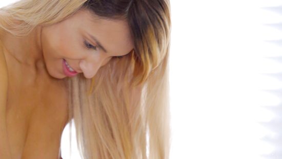 Hottie in sexy lingerie sucks a huge cock and gets nailed