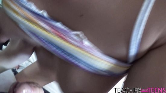 Female student likes teasing cock of her teacher