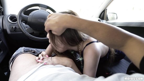 Sweet babe sucks dick and rides in the car