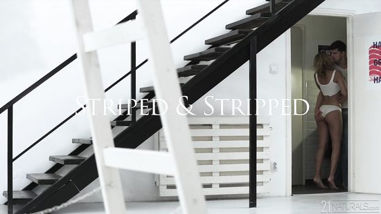 Wife gives a foot job to hubby on the stairs