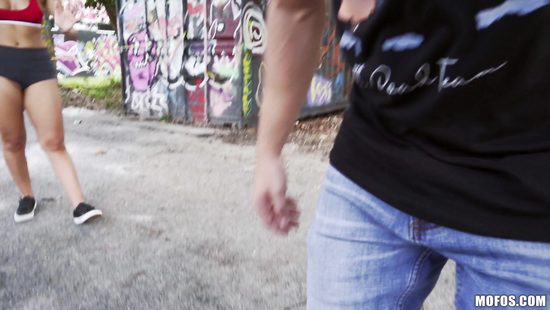 Katana Kombat takes off panties to fuck outdoors