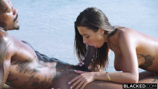 Liya Silver seduces a big ebony hunk on the seashore