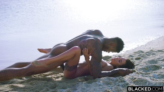 Liya Silver seduces a big ebony hunk on the seashore
