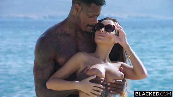 Liya Silver seduces a big ebony hunk on the seashore