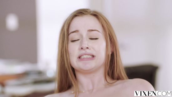 Elegant redhead strips to give pussy to her boss