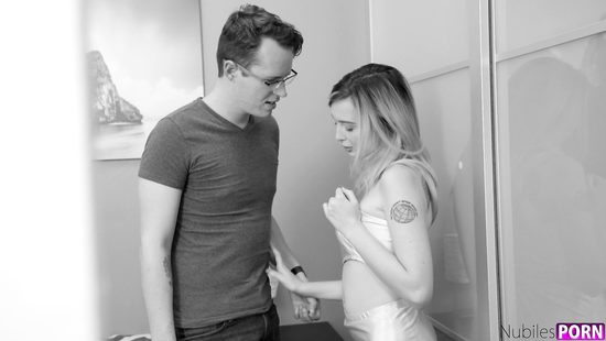 Petite nympho tempts her nerdy stepbrother