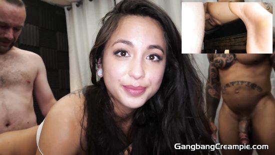 Fuckable Asian bimbo gets gangbanged and creampied