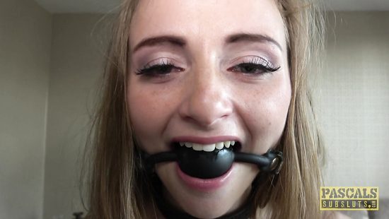 Gagged slut girl fucks without getting tired